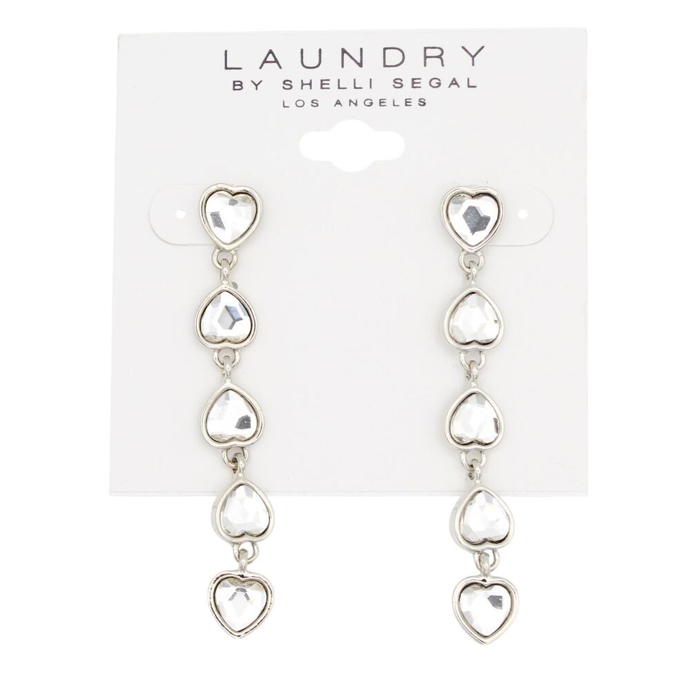 Laundry By Shelli Segal Silver-Tone Clear Heart Drop Earrings